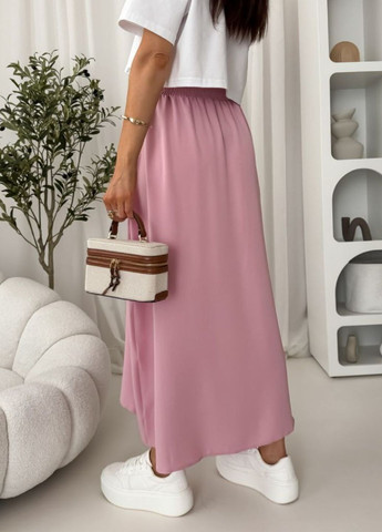 Розовая повседневная однотонная юбка меди свободного кроя с разрезами Tik-Tak