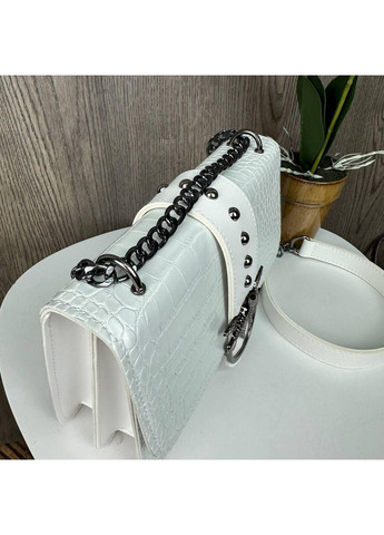 Жіноча міні сумочка клатч під рептилію біла на ланцюжку ProDobro (363260139)