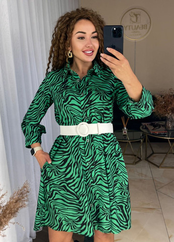 Зелена повсякденний стилізована сукня із зебровим візерунком No Brand зебра
