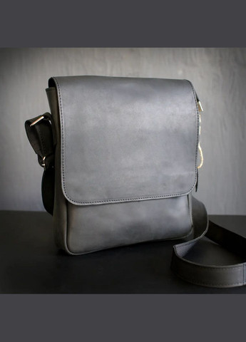 Мужская кожаная сумка через плечо планшет мессенджер из натуральной кожи с клапаном черная 27×24×5 см GS (329150394)