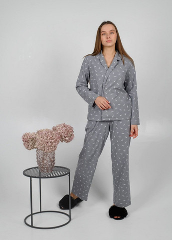 Темно-серая зимняя пижама женская рубашка + брюки N.EL.