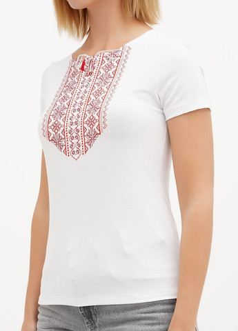 Біла жіноча вишита футболка мережка червона, біла Lesia (335077564)