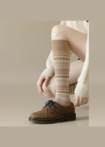 Комбинированные набор носков высоких 5 пар с этническими орнаментами носки зеленые коричневые телесные рыжие капучино беж 35-41 (311222994)