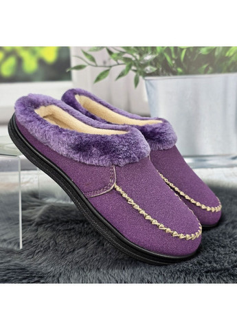 Фиолетовые тапочки сабо женские теплые домашние фиолетовые без задника Dago Style