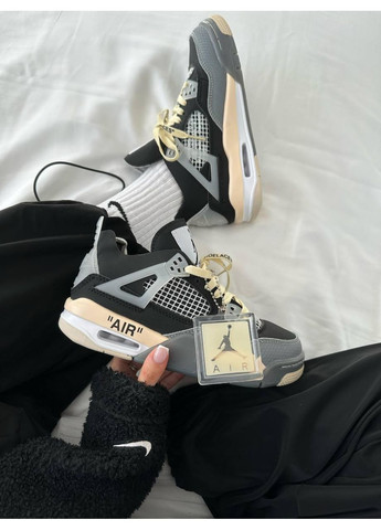 КРОСІВКИ ЖІНОЧІ NIKE AIR JORDAN 4 X OFF WHITE BLACK BEIGE НАЙК АІР ДЖОРДАН No Brand чорні демісезони (368647173)
