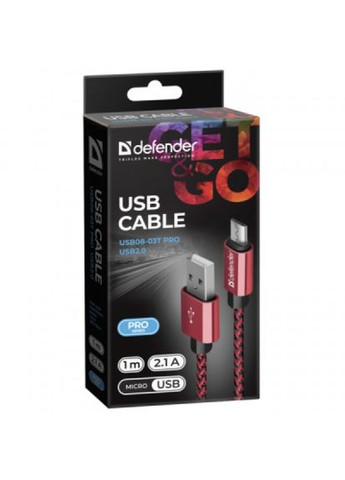 Дата кабель USB 2.0 AM to Micro 5P 1.0m USB0803T red (87801) Defender usb 2.0 am to micro 5p 1.0m usb08-03t red (268139634)