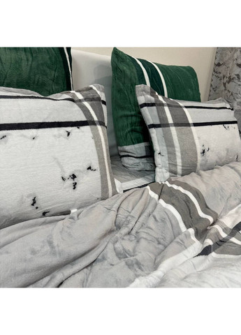 Комплект постельного белья велюр Евро пододеяльник 200×230 см + 4 наволочки серо-зеленого цвета с рисунком No Brand (362211400)