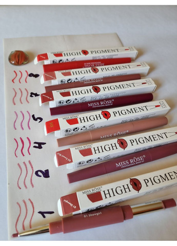 Набор 3 шт Матовая помада + карандаш для губ MISS ROSE, водостойкие пигменты. Dragon (366668665)