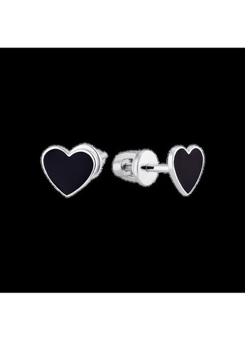 Комплект серебряный Серьга с черной эмалью серьги пусеты и колье с подвесом. No Brand (362177485)