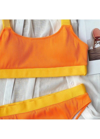 Комбінований літній купальник жіночий роздільний з топом в рубчик 5021-orange-s помаранчевий Fashion
