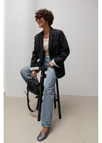 Черный женский классический пиджак в полоску Vakko - всесезон