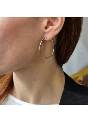 Срібні сережки кільця Конго з насічками 35 мм срібло 925 проби Родоване 003/3.5 2.24г Nobrand (366339875)