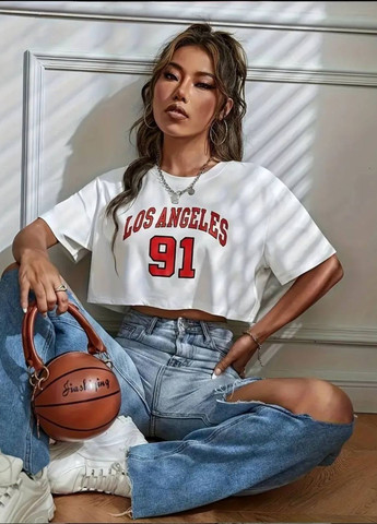 Базовая повседневная укороченная оверсайз футболка с накатом и короткими рукавами Україна - (328214210)