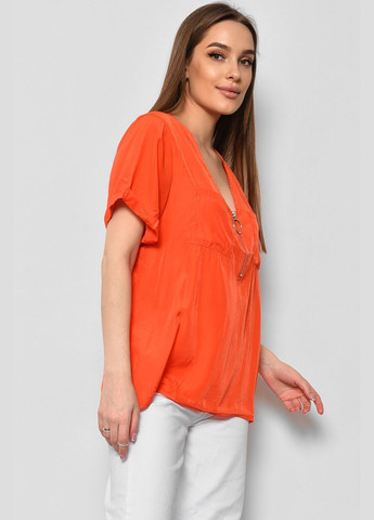 Оранжевая демисезонная блуза женская с коротким рукавом оранжевого цвета с баской Let's Shop