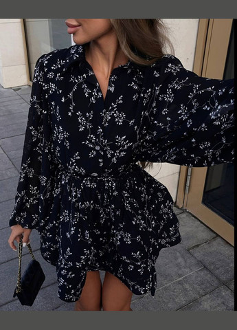 Черное вечернее мини платье с пышной юбкой с пышной юбкой Adelante с цветочным принтом