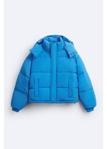 Синяя куртка стеганная со съемным капюшоном Zara