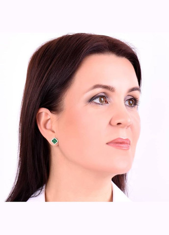 Золотые серьги Клевер с малахитом (з40082.1) IRIJ (331016671)