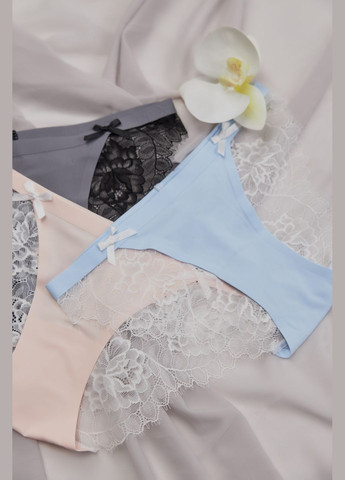 Набор слепых бесшовных трусиков с кружевом в комплекте 3 штуки . Nud (322288980)