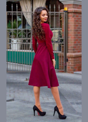 Бордовое коктейльное, деловое, повседневный, кэжуал, вечернее женское платье клеш No Brand