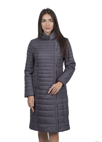 Темно-серая демисезонная женская приталенная стеганная куртка f/w, графит, без капюшона clasna (графит, ), 25990 No Brand