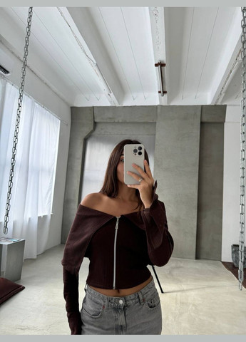 Качественная шоколадная кофточка из ангоры-рубчика с открытыми плечами – нежный и стильный выбор для элегантного образа No Brand 057 (315710395)