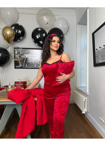 Красная всесезон пижама из мраморного бархата — замеры в описании топ + брюки DK/DL Мода без кордонів