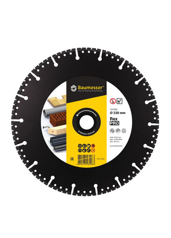 Алмазний диск 1A1RSS V Turbo Pro Rex (230 х 2.6 мм, 22.23 мм) відрізний круг 910315547017 (10303) Baumesser (267819965)