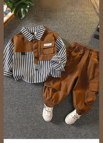 Коричневый демисезонный детский костюм для мальчика коричневая рубашка и брюки с рубашкой, брючный HONE BABY 2024-2025