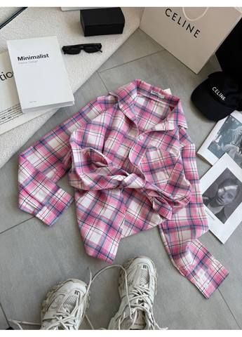 Розовая повседневный рубашка в клетку Гермес с длинным рукавом