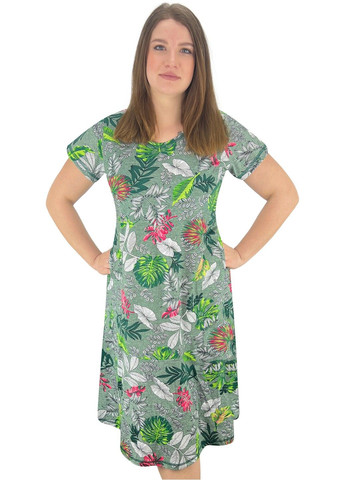 Зеленое повседневный платье годе листья Жемчужина стилей с цветочным принтом