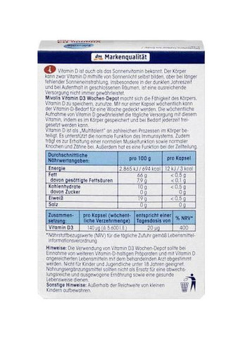 Вітамін D3 високе дозування, раз на тиждень Vitamin D3 5600 I.E. Wochen-Depot 12 шт Mivolis (366569656)
