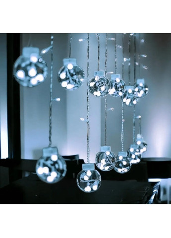 Світлодіодна кімнатна гірлянда штора кульки 12 штук з роботою від мережі контролером 3 м 200LED (478607-Prob) Холодна біла Unbranded (307425244)