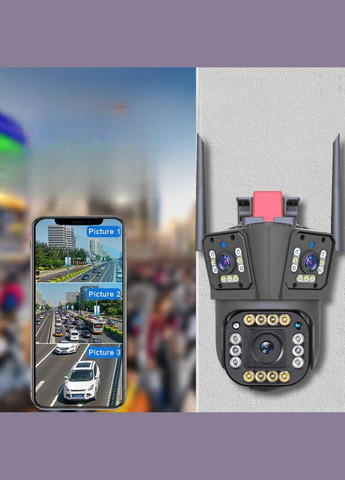 Уличная WiFi-камера видеонаблюдения 12Мп с тремя объективами, беспроводная IP-камера Черная HW-SM1-20S-Black No Brand (330758592)