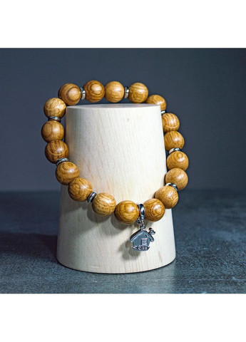 Браслет новорічний з натурального дуба з шармом "Будиночок" посріблений на зап’ястя 19 см Treelure (372157905)