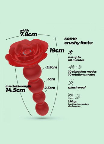 Анальна ялинка Троянда з вібрацією та ротацією Rosaline, з пультом, силіконова, червона Crushious (297133452)
