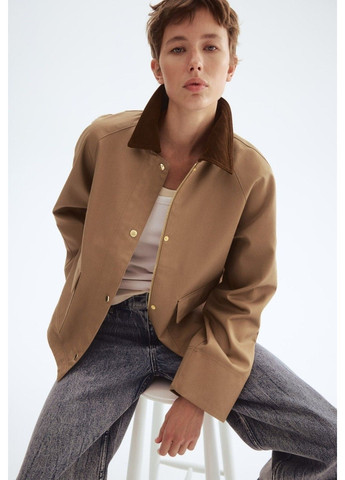 Бежевая демисезонная женская куртка с вельветовым воротником (58487) xs бежевый H&M