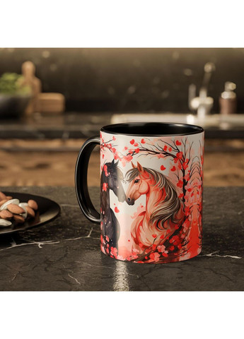 Керамическая чашка с дизайном "Пара лошадей" Черный No Brand (368671823)