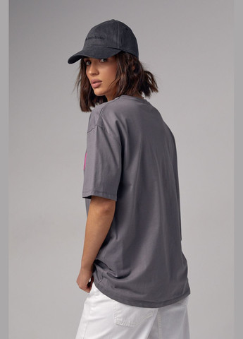 Сіра літня трикотажна футболка з принтом miami beach - сірий Lurex