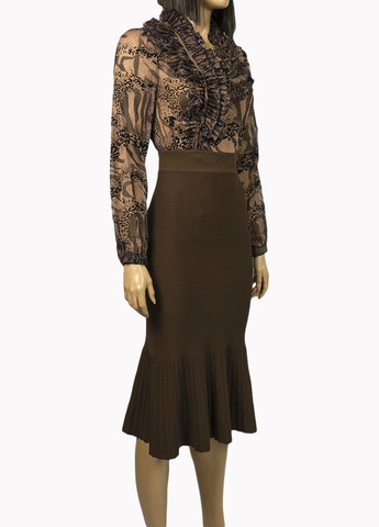 Коричневая демисезонная женская блуза с рюшами lw-116476-1 коричневый Lowett