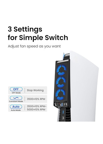 Охолоджуючий вентилятор для PS5 з підсвічуванням чорний Kiwihome Amazon (372459279)