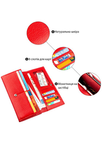 Женский кошелек с монетницей на защелке из натуральной кожи красный (sku_18957) No Brand (328218989)