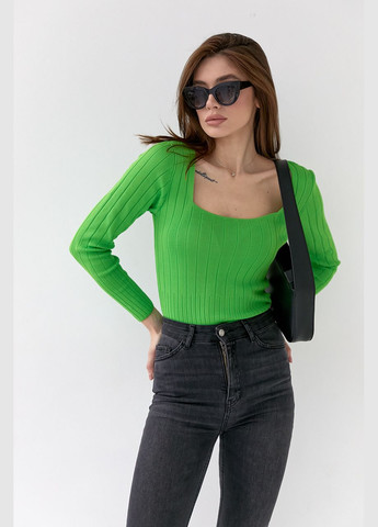 Укорочена кофта в рубчик із квадратним вирізом - зелений Lurex (314901754)