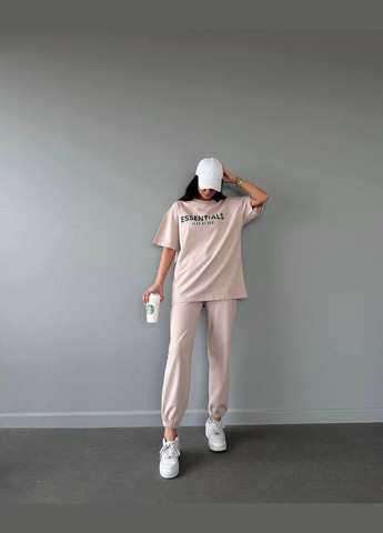 Жіночий костюм футболка та джогери колір бежевий р.42/46 454205 New Trend (289720039)