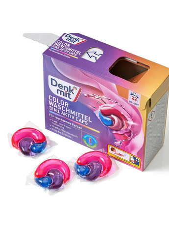 Капсулі для прання кольорового одягу Colorwaschmittel 3in1 Aktiv Caps 22шт Denkmit (360801914)