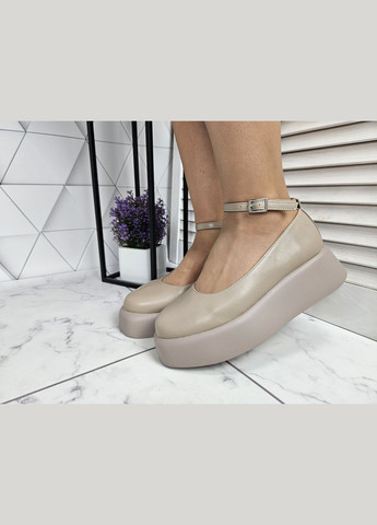 No Brand Туфлі на високій платформі та танкетці з ремінцем застібкою нюд бежевий з, — (327876134)