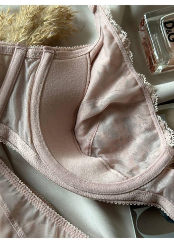 Пудровий жіноча нижня білизна комплект трусики+бюстгальтер пудровий Acousma