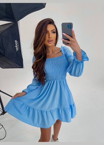 Блакитна повсякденний жіноча сукня з спідницею-сонце Україна однотонна