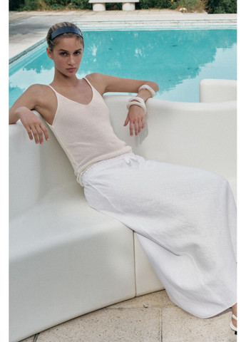 Белая повседневная, пляжный, кэжуал юбка средней длины со 100% льна Zara