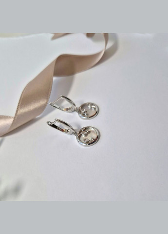 Серебряные серьги с подвеской Круг с Перламутром серебро 925 пробы Родированное 6550р 3.57г No Brand (331148482)