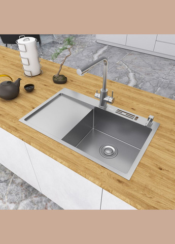 Кухонная мойка из нержавеющей стали с левым крылом накладная NS-7848(L) Nett (336933117)